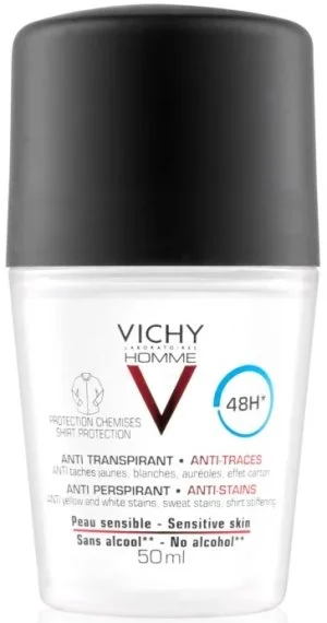 Vichy Homme 48h antitranspirante contra manchas brancas e amarelas para homens