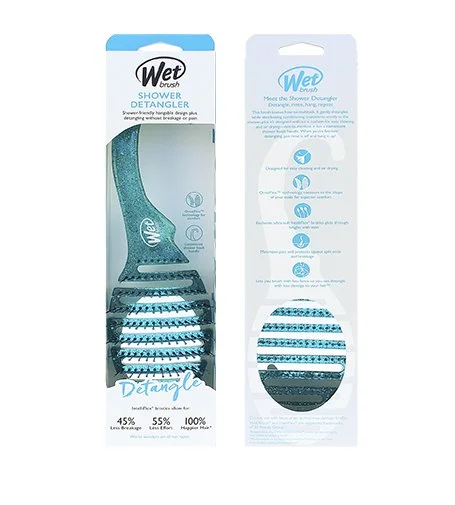 Shower Detangler escova de cabelo verde-azulado com purpurina