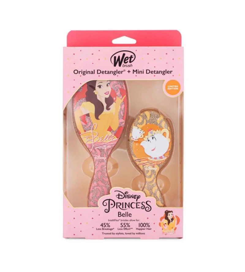 Disney Princess Belle Kit de presente escova de cabelo Original Detangler + escova de cabelo Mini Detangler