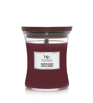 WoodWick Phantom Cherry vela perfumada com pavio de madeira 275 g