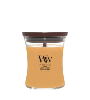 WoodWick Golden Bourbon vela perfumada com pavio de madeira 275 g