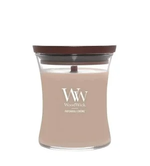 WoodWick Patchouli Créme vela perfumada com pavio de madeira 275 g