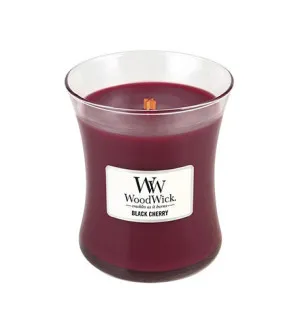 Vela perfumada WoodWick Black Cherry com pavio de madeira para mulheres