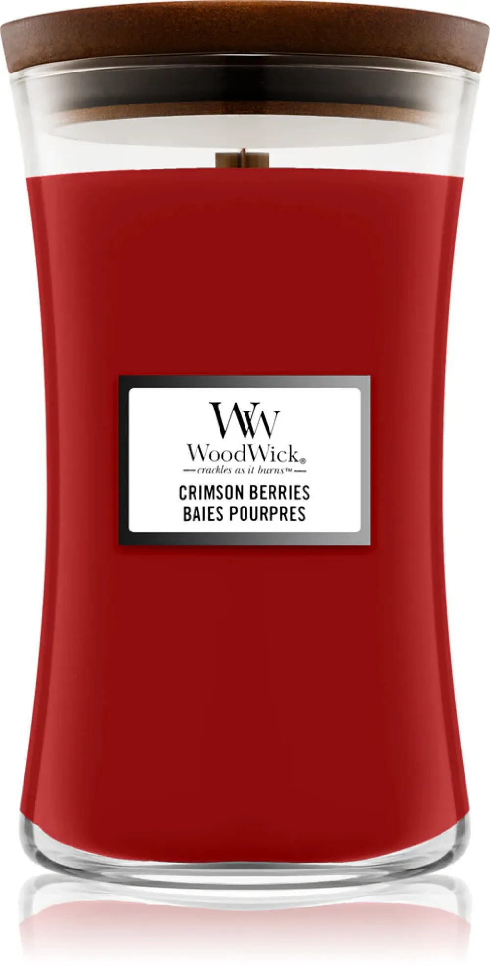 Vela perfumada WoodWick Crimson Berries com pavio de madeira 275 g