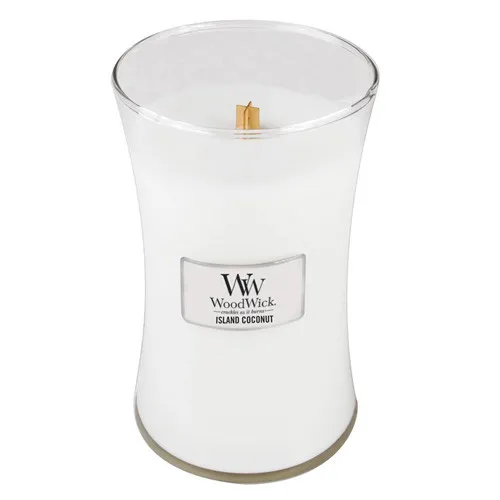Vela perfumada WoodWick Island Coconut com pavio de madeira 609,5 g