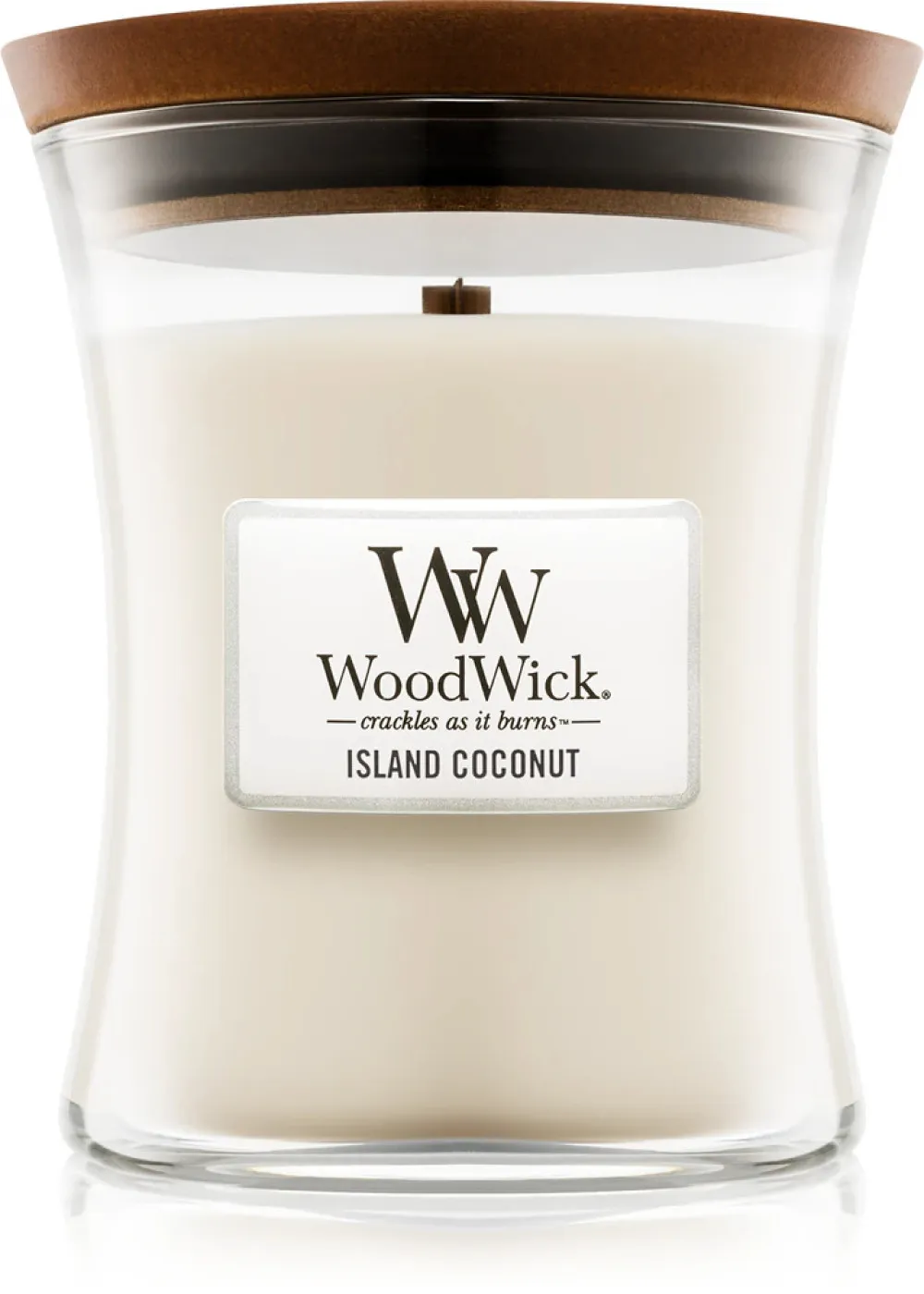 Vela perfumada WoodWick Island Coconut com pavio de madeira 609,5 g