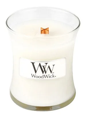 Vela perfumada WoodWick Linen com pavio de madeira para mulheres