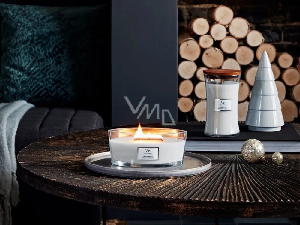 Vela perfumada WoodWick Magnolia Birch com pavio de madeira 453,6 g