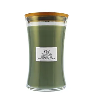 Vela perfumada WoodWick Mint Leaves & Oak com pavio de madeira para homens