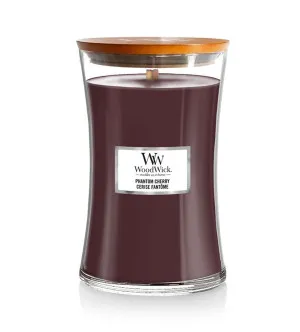 Woodwick Phantom Cherry vela perfumada com pavio de madeira 609,5 g
