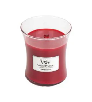 Vela aromática WoodWick Pomegranate com pavio de madeira para mulheres