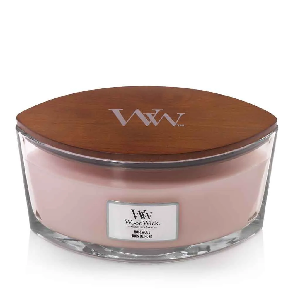 Vela perfumada WoodWick Rosewood com pavio de madeira 275 g