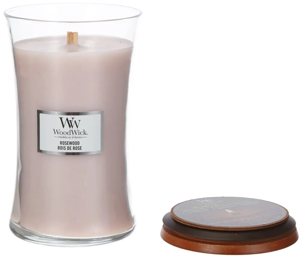 Vela perfumada WoodWick Rosewood com pavio de madeira 275 g