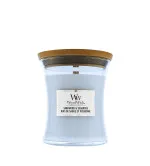 Vela perfumada WoodWick Sagewood & Seagrass com pavio de madeira 275 g