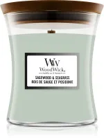 Vela perfumada WoodWick Sagewood & Seagrass com pavio de madeira 275 g