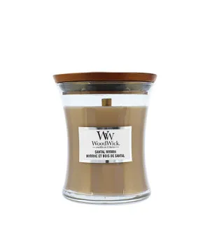 WoodWick Santal Myrrh vela perfumada com pavio de madeira para homens