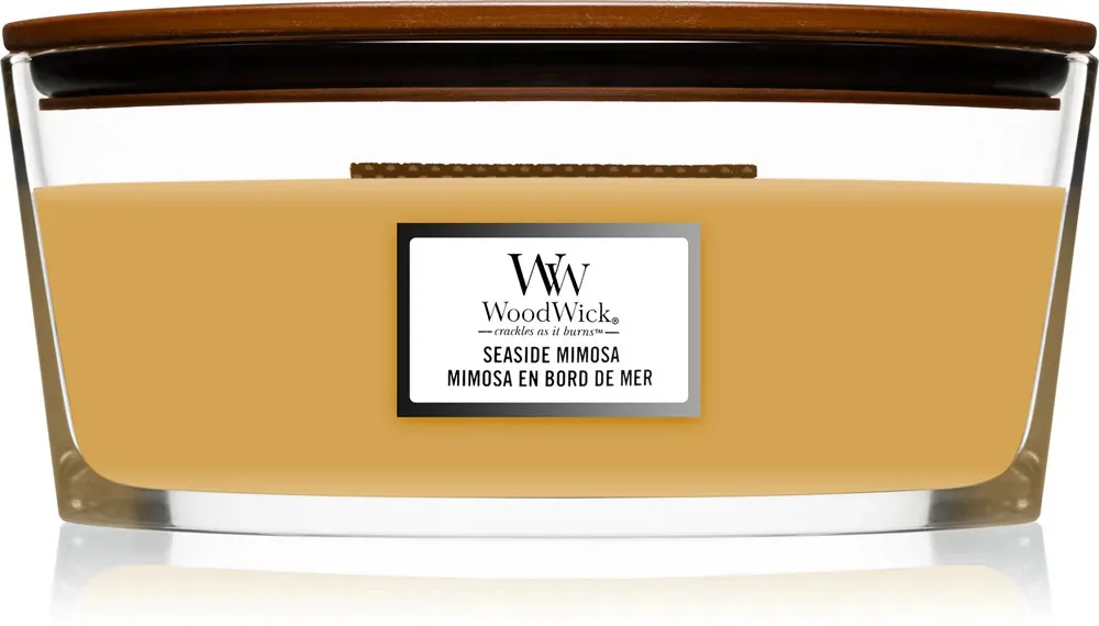 Vela perfumada WoodWick Seaside Mimosa com pavio de madeira 453,6 g