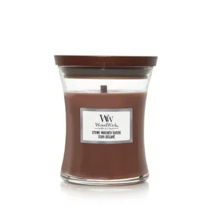 Vela perfumada WoodWick Stone Washed Suede com pavio de madeira para mulheres