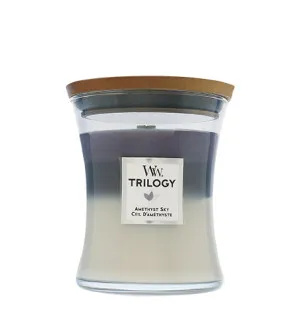 Vela perfumada com pavio de madeira WoodWick Trilogy Amethyst Sky 275 g