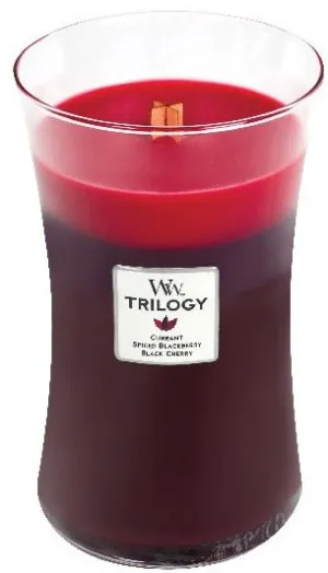 Vela perfumada WoodWick Trilogy Sun Ripened Berries com pavio de madeira 609,5 g