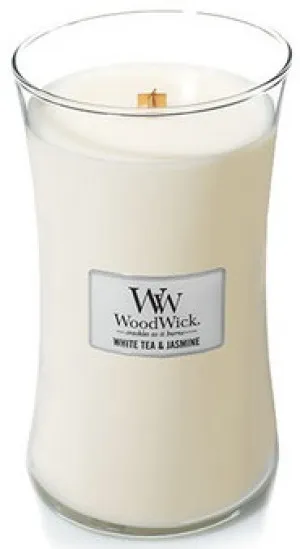 Vela perfumada WoodWick White Tea & Jasmine com pavio de madeira 609,5 g