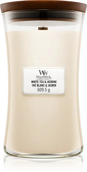 Vela perfumada WoodWick White Tea & Jasmine com pavio de madeira 609,5 g