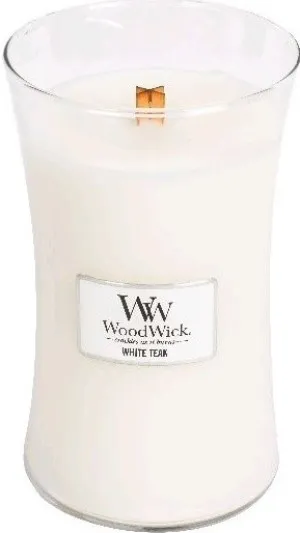 Vela perfumada WoodWick White Teak com pavio de madeira 609,5 g