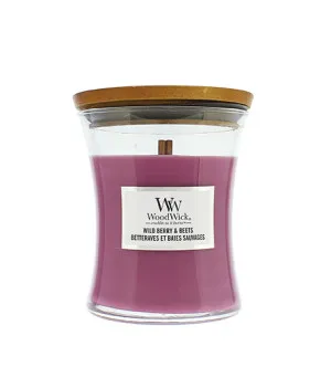Vela aromática WoodWick Wild Berry & Beets com pavio de madeira para homens
