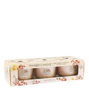 Yankee Candle Pink Cherry & Vanilla conjunto em vidro 3 x 37 g