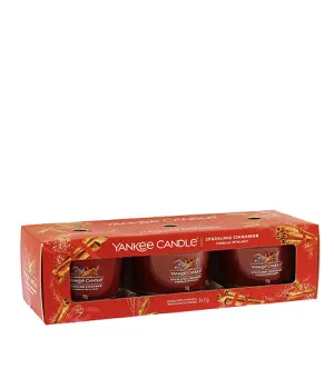 Yankee Candle Sparkling Cinnamon vela votiva em vidro 3 x 37 g