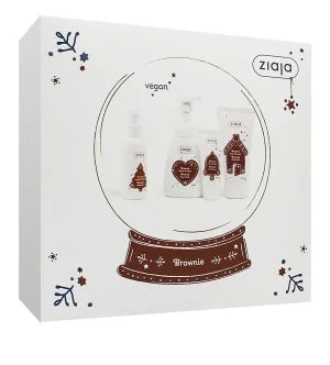 Ziaja Brownie conjunto de oferta gel de duche 160 ml + sabonete em espuma para mãos 250 ml + creme de mãos 50 ml + spray corporal