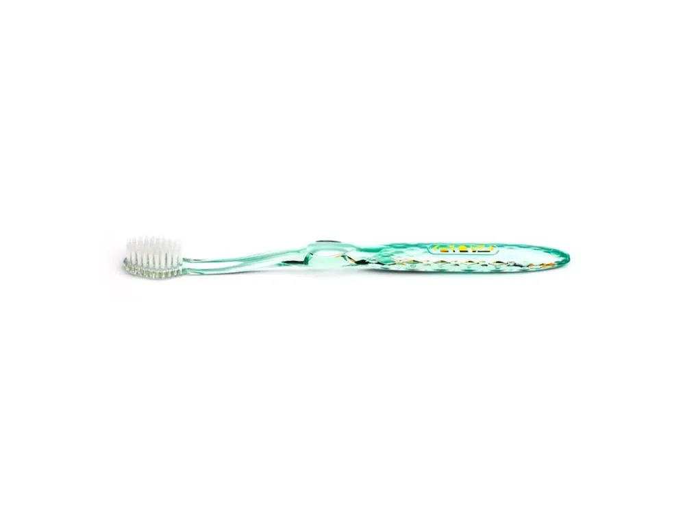 Nano-b Escova de dentes verde com escova de dentes cor-de-rosa - média