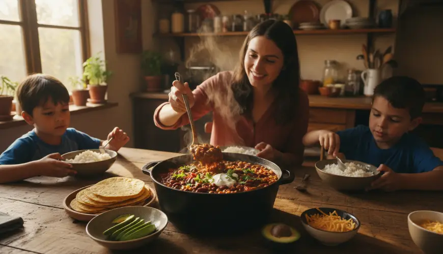 Fazolový chilli hrnec bez masa, který nasytí celou rodinu

---

# Fazolový chilli hrnec bez masa, kt