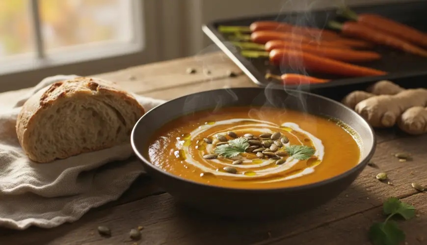 Hedvábně krémová polévka z pečené mrkve a zázvoru bez smetany

---

Sopa cremosa de cenoura assada e
