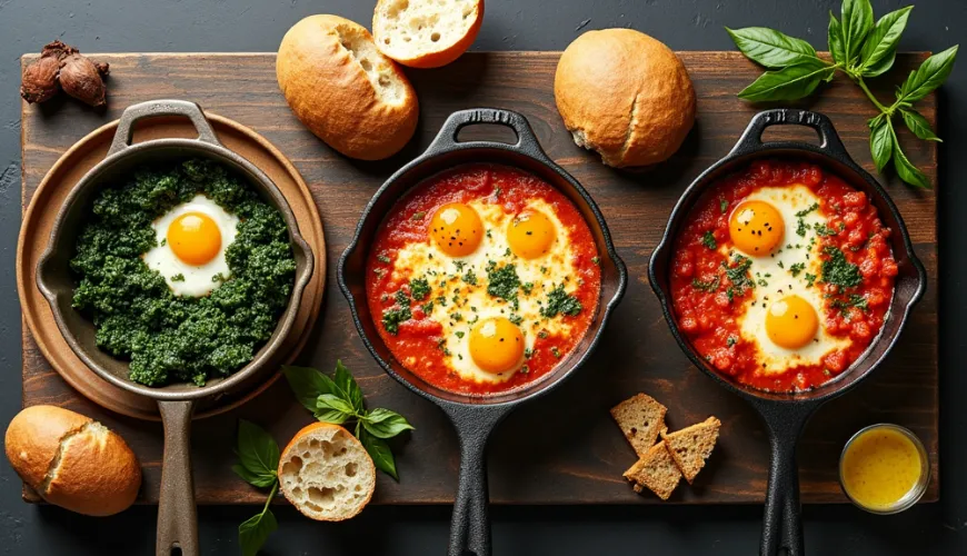 Shakshuka como um café da manhã saudável que satisfaz durante todo o dia