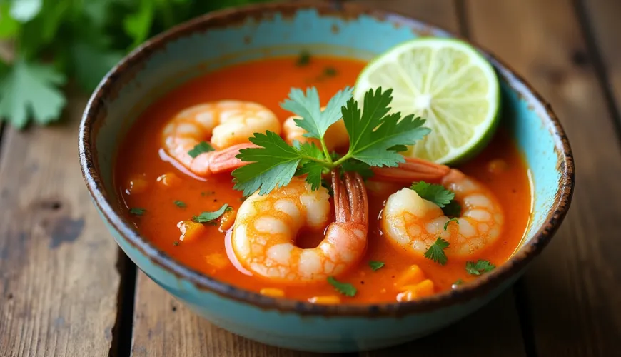 Sopa tailandesa com camarões como um ritual familiar perfeito