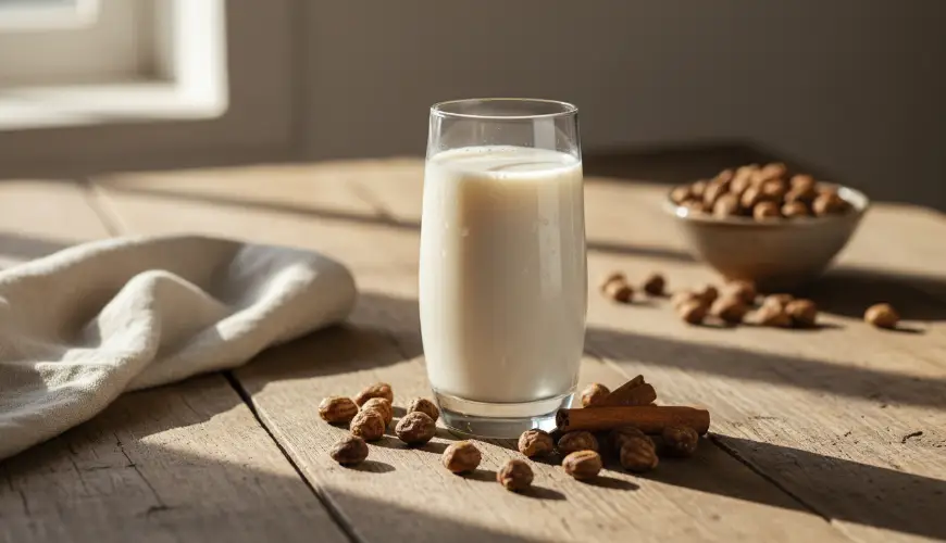 Leite de tigernut de tiriça é uma alternativa vegetal sem nozes