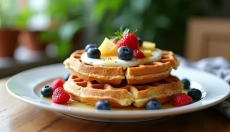 Waffles de cottage como um delicioso café da manhã para um início de dia saudável