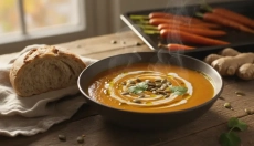 Hedvábně krémová polévka z pečené mrkve a zázvoru bez smetany

---

Sopa cremosa de cenoura assada e