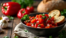 Salada de pimentão assado e tomate para um refresco perfeito de verão