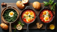 Shakshuka como um café da manhã saudável que satisfaz durante todo o dia