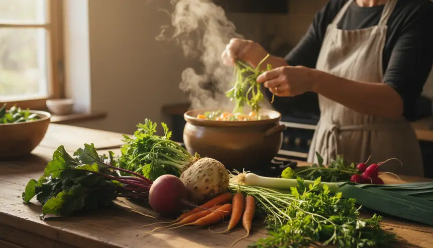 Utilize as raízes e as folhas ao máximo em cada sopa