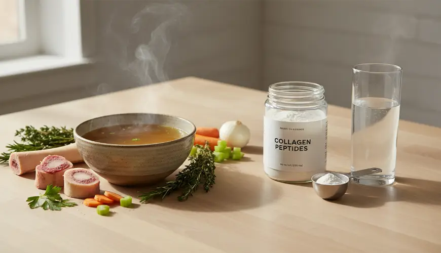 # Caldo vs. suplementos de colagénio na prática