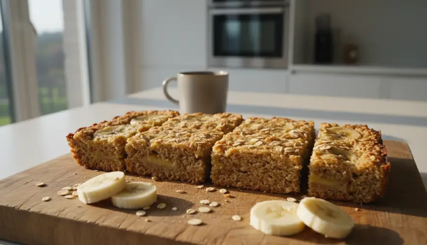 Fatias de aveia assadas com banana vão mantê-lo saciado até ao almoço