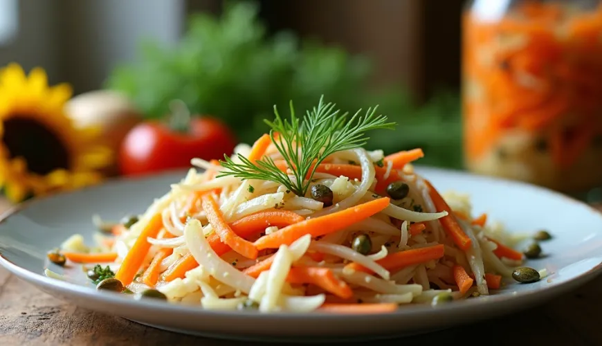 Comida saudável ao alcance com salada de vitaminas de chucrute