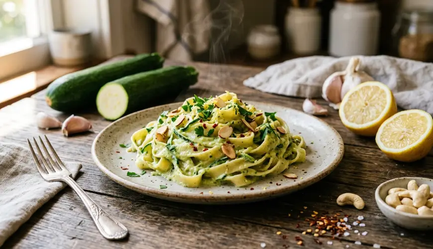 Zkuste cuketové fettuccine alfredo jako lehčí variantu

---

Experimente o fettuccine alfredo de abo